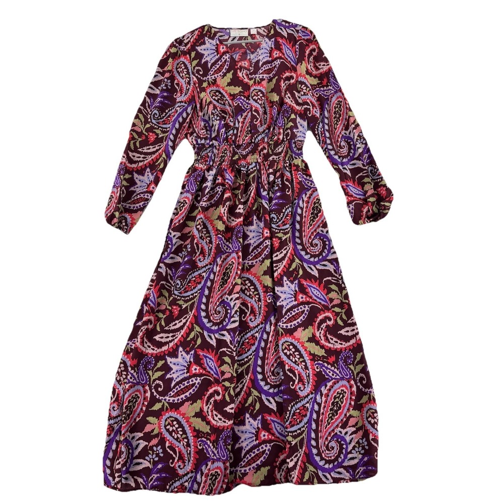 Belle‎ Boho by Kim Gravel Regular Rustic Paisley Dress XS Merlot